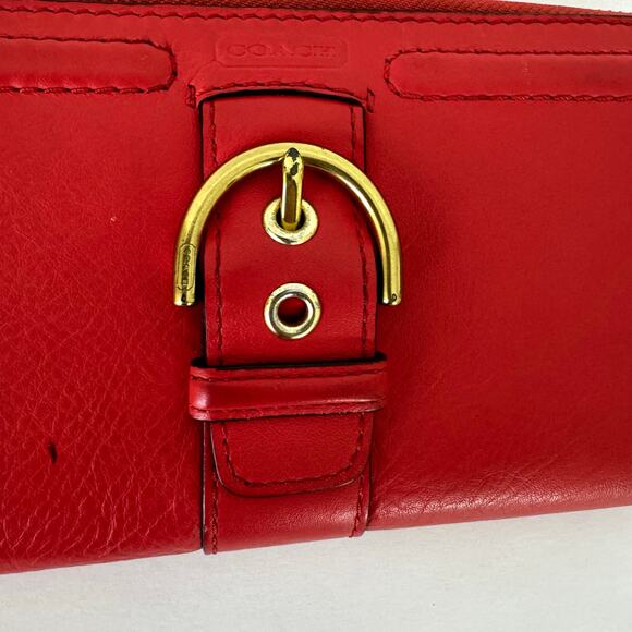 Coach Campbell Zip Around Leather Accordion Wallet in Red with Buckle Accent - Picture 11 of 11